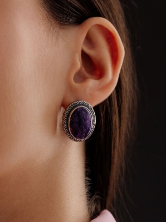 Серьги из серебра с чароитами