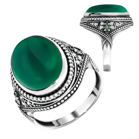 Купить кольцо из серебра с агатом и фианитами в интернет-магазине KRASNOE