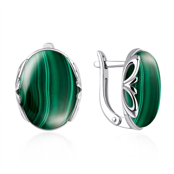 Серьги из серебра  с малахитом со скидкой