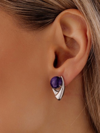 Серьги из серебра с чароитом
