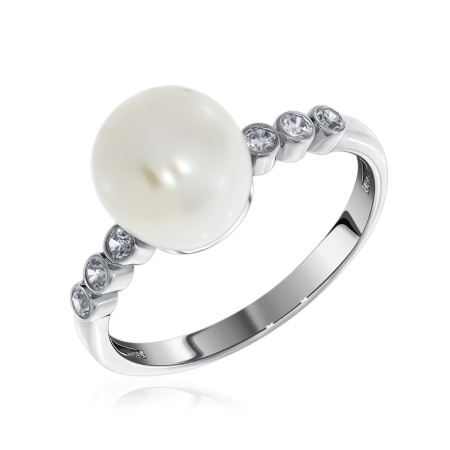 Купить кольцо из серебра с жемчугом и фианитами в интернет-магазине KRASNOE