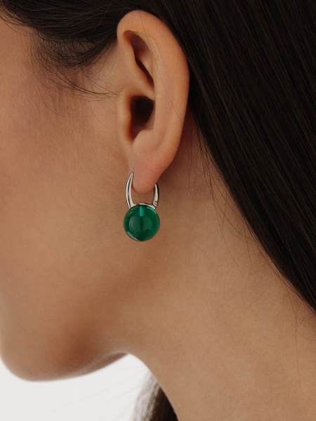 Серьги из серебра с зелёными кристаллами