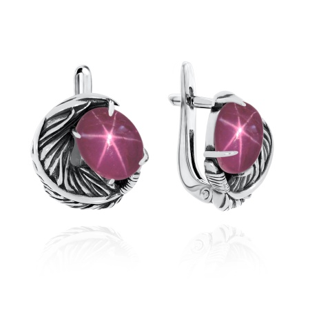 Серьги из серебра с рубинами звездчатыми