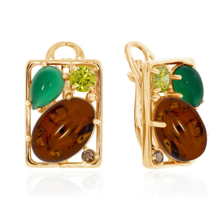 Серьги из серебра с агатами, янтарём и фианитами 2320861176-60 от KRASNOE, металл Серебро, вставка Янтарь