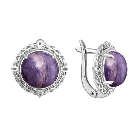 Серьги из серебра с чароитами 2340461994 от KRASNOE, металл Серебро, вставка Чароит