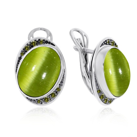 Серьги из серебра с кошачий глазами и фианитами 2348260992-57 от KRASNOE, металл Серебро, вставка Кошачий глаз