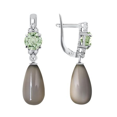 Серьги из серебра с халцедонами и фианитами со скидкой