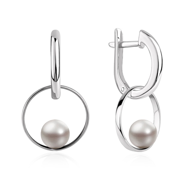 Пусеты из серебра с имитацией жемчуга