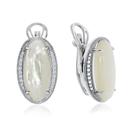 Серьги из серебра с перламутрами и фианитами 2340490938л от KRASNOE, металл Серебро, вставка Перламутр
