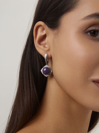 Серьги из серебра с чароитами 2317462403 от KRASNOE, металл Серебро, вставка Чароит