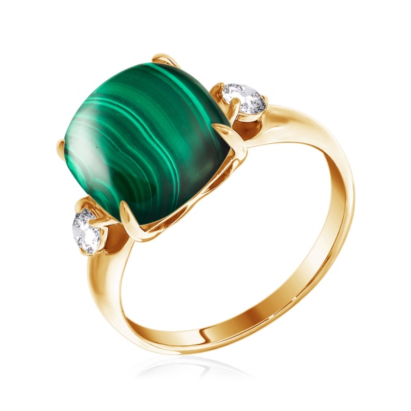 Купить кольцо из серебра с малахитом и фианитами в интернет-магазине KRASNOE