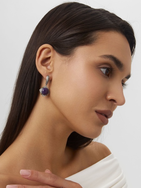 Серьги из серебра с чароитами 2317462403 от KRASNOE, металл Серебро, вставка Чароит