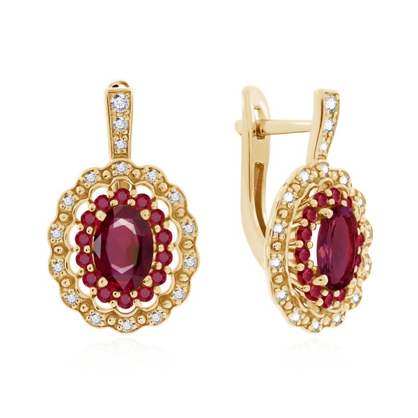 Серьги из серебра с рубинами, рубинами и топазами