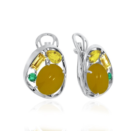 Серьги из серебра с агатами, ситаллами и фианитами 2340391168-50 от KRASNOE, металл Серебро, вставка Агат