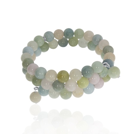 Купить браслет из серебра с проволока (с памятью)ом, бериллами,  морганитами и  аквамаринами