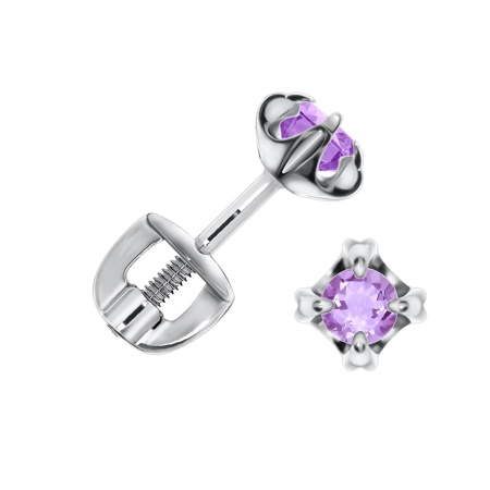 Пусеты из серебра с аметистами П340062340 от KRASNOE, металл Серебро, вставка Фианит