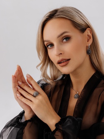 Серьги из серебра с лабрадоритами 2310Л05173 от KRASNOE, металл Серебро, вставка Лабрадорит