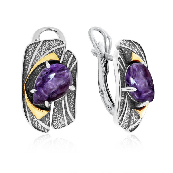 Серьги из серебра с чароитами