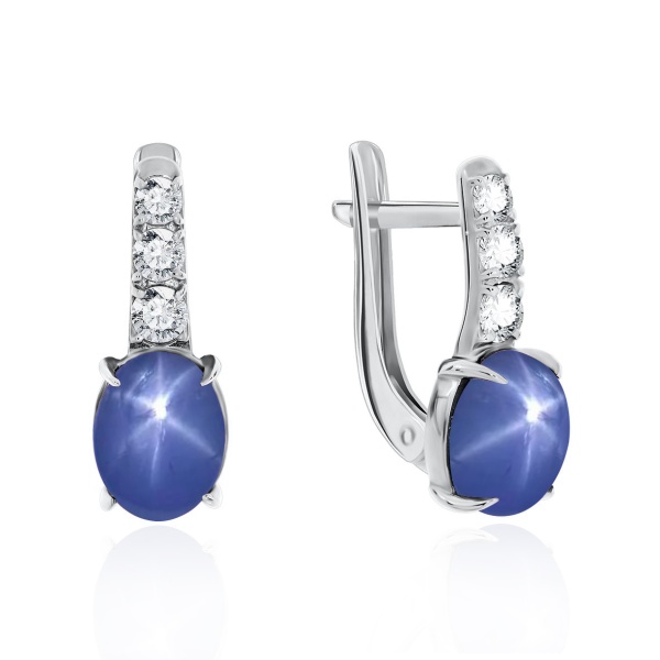Серьги из серебра с сапфиром звездчатым