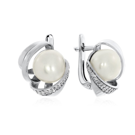 Серьги из серебра с жемчугами, жемчугами и фианитами 2310050861 от KRASNOE, металл Серебро, вставка Жемчуг