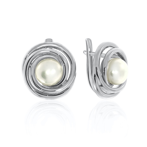 Серьги из серебра с жемчугами и жемчугами 2310050844 от KRASNOE, металл Серебро, вставка Жемчуг