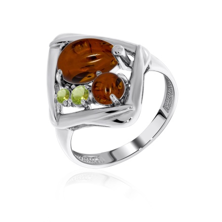 Купить кольцо из серебра с фианитами и янтарём в интернет-магазине KRASNOE