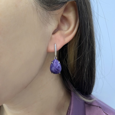 Серьги из серебра с чароитами 2340460500 от KRASNOE, металл Серебро, вставка Чароит Серьги из серебра с чароитами 2340460500 от KRASNOE, металл Серебро, вставка Чароит