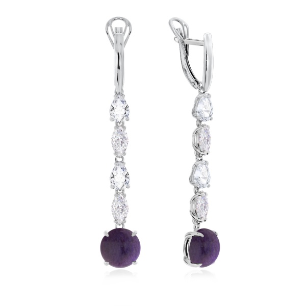 Серьги из серебра с чароитами и фианитами 2340461205-1 от KRASNOE, металл Серебро, вставка Чароит