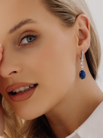 Серьги из серебра с лазуритами и фианитами 2340473090 от KRASNOE, металл Серебро, вставка Лазурит