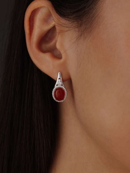 Серьги из серебра с агатами и фианитами со скидкой