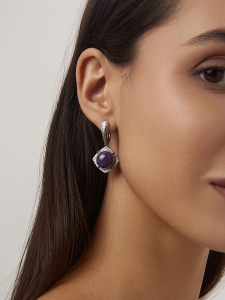 Серьги из серебра с чароитами 2317462403 от KRASNOE, металл Серебро, вставка Чароит
