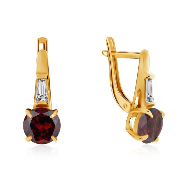 Серьги из серебра с фианитами и гранатами