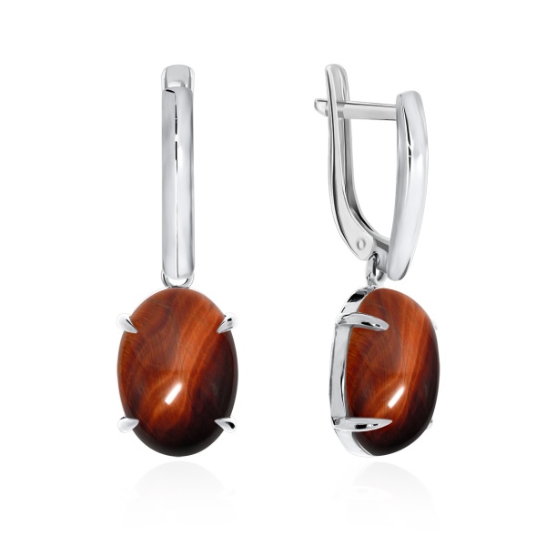 Серьги из серебра с тигровым глазом 2340322314 от KRASNOE, металл Серебро, вставка Тигровый глаз