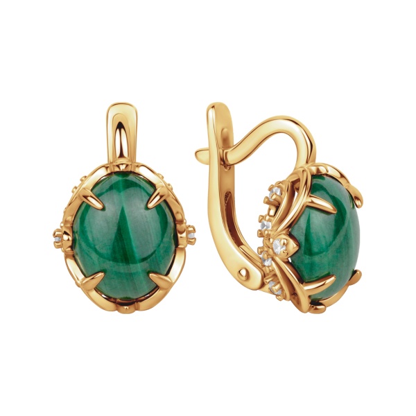 Серьги из серебра с малахитами и фианитами в ювелирном интернет-магазине