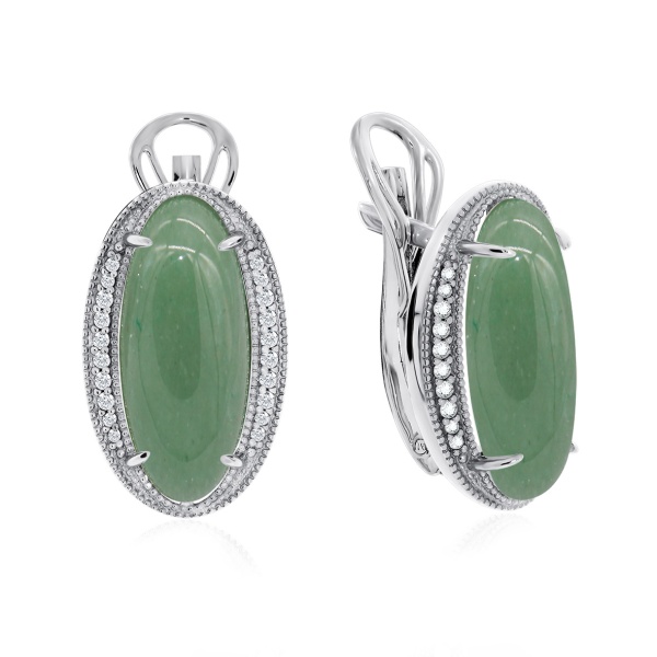 Серьги из серебра с нефритами и фианитами 2340350938л от KRASNOE, металл Серебро, вставка Нефрит