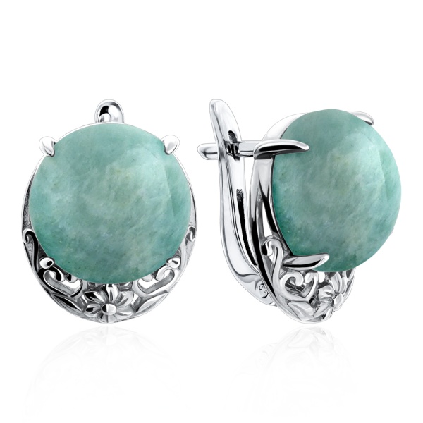 Серьги из серебра с амазонитами 2340375122 от KRASNOE, металл Серебро, вставка Амазонит