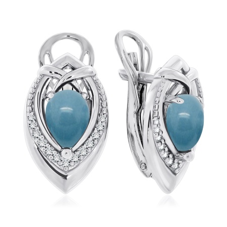 Серьги из серебра с аквамаринами и фианитами 2340950948 от KRASNOE, металл Серебро, вставка Аквамарин Синт.