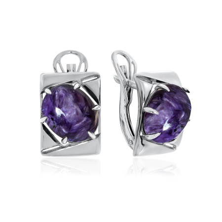 Серьги из серебра с чароитами 2340461395 от KRASNOE, металл Серебро, вставка 