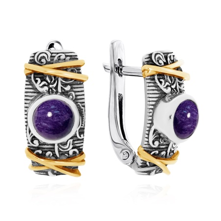 Серьги из серебра с чароитами 2317461365 от KRASNOE, металл Серебро, вставка Чароит