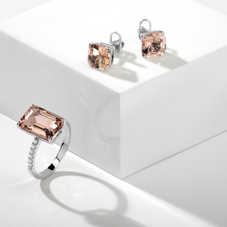 Пусеты из золота с морганитами elegant foursquare 2740582696 от KRASNOE, металл Золото, вставка Морганит