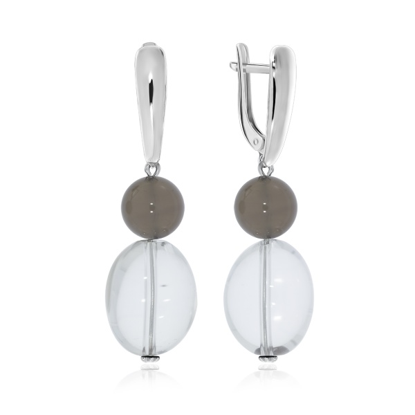 Серьги из серебра с агатами и хрусталём со скидкой