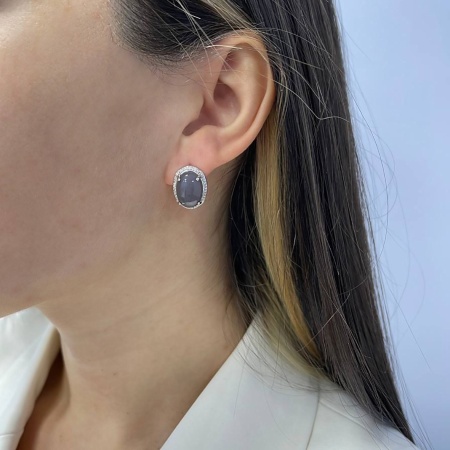 Серьги из серебра с халцедонами и фианитами 2340600989л-21 от KRASNOE, металл Серебро, вставка Халцедон