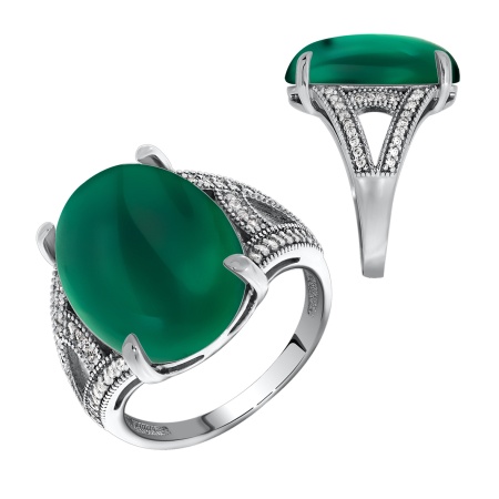 Купить кольцо из серебра с агатом и фианитами в интернет-магазине KRASNOE