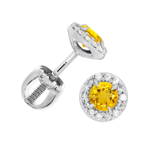 Пусеты из серебра с цитринами и фианитами П340114140л от KRASNOE, металл Серебро, вставка Цитрин