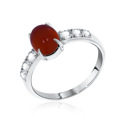 Кольцо из серебра с агатом и фианитами со скидкой