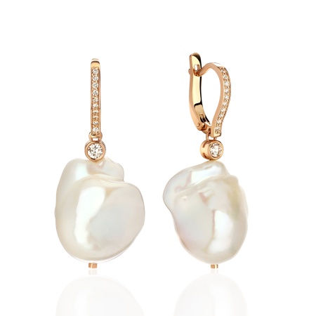 Серьги из золота с жемчугом и бриллиантами pearl luxury 2149772759 от KRASNOE, металл Золото, вставка Жемчуг