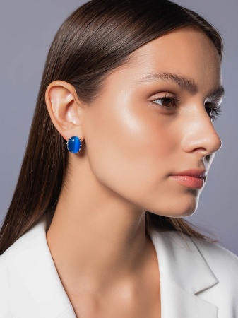 Серьги из серебра с кошачим глазом