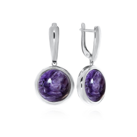 Серьги из серебра с чароитами 2340460396 от KRASNOE, металл Серебро, вставка Чароит