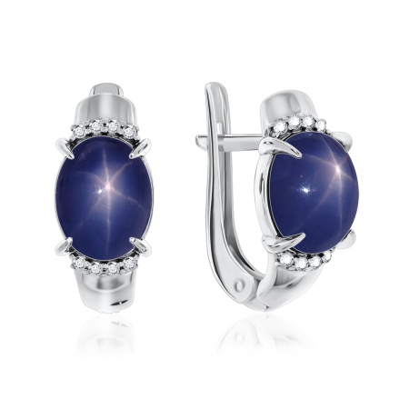 Серьги из серебра с сапфир звездчатыйами и фианитами 2340940371л-8 от KRASNOE, металл Серебро, вставка Сапфир Звездчатый