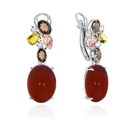 Серьги из серебра с агатами, ситаллами и фианитами